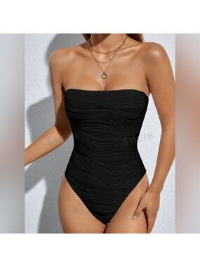 New Black Strapless Neck Bodysuit PM